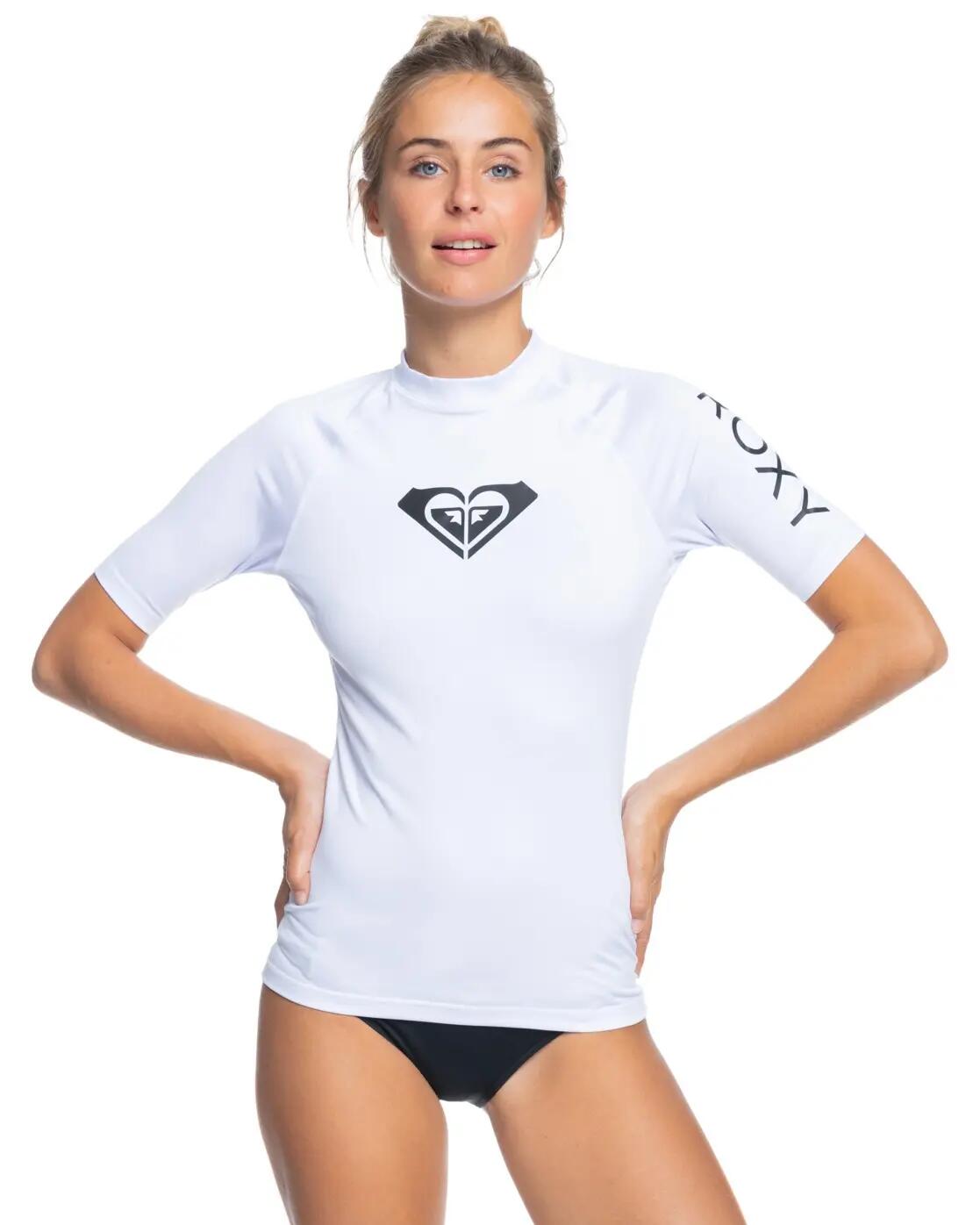 Roxy Kurzarm-Rashguard mit UPF 50 WHOLE HEARTED Weiss Damen