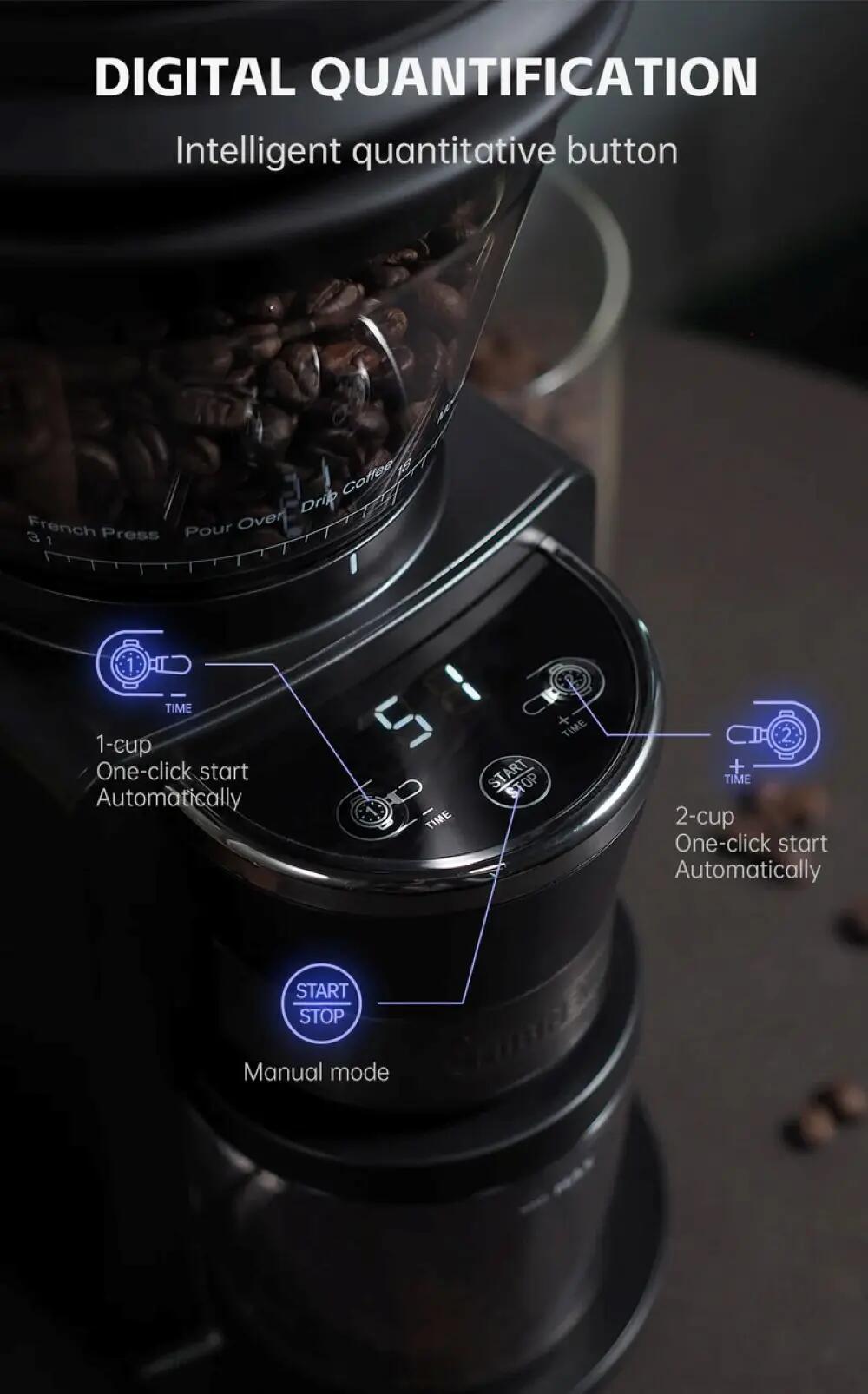 Moinho de café elétrico automático HiBREW G3 com 31 engrenagens. 5/14