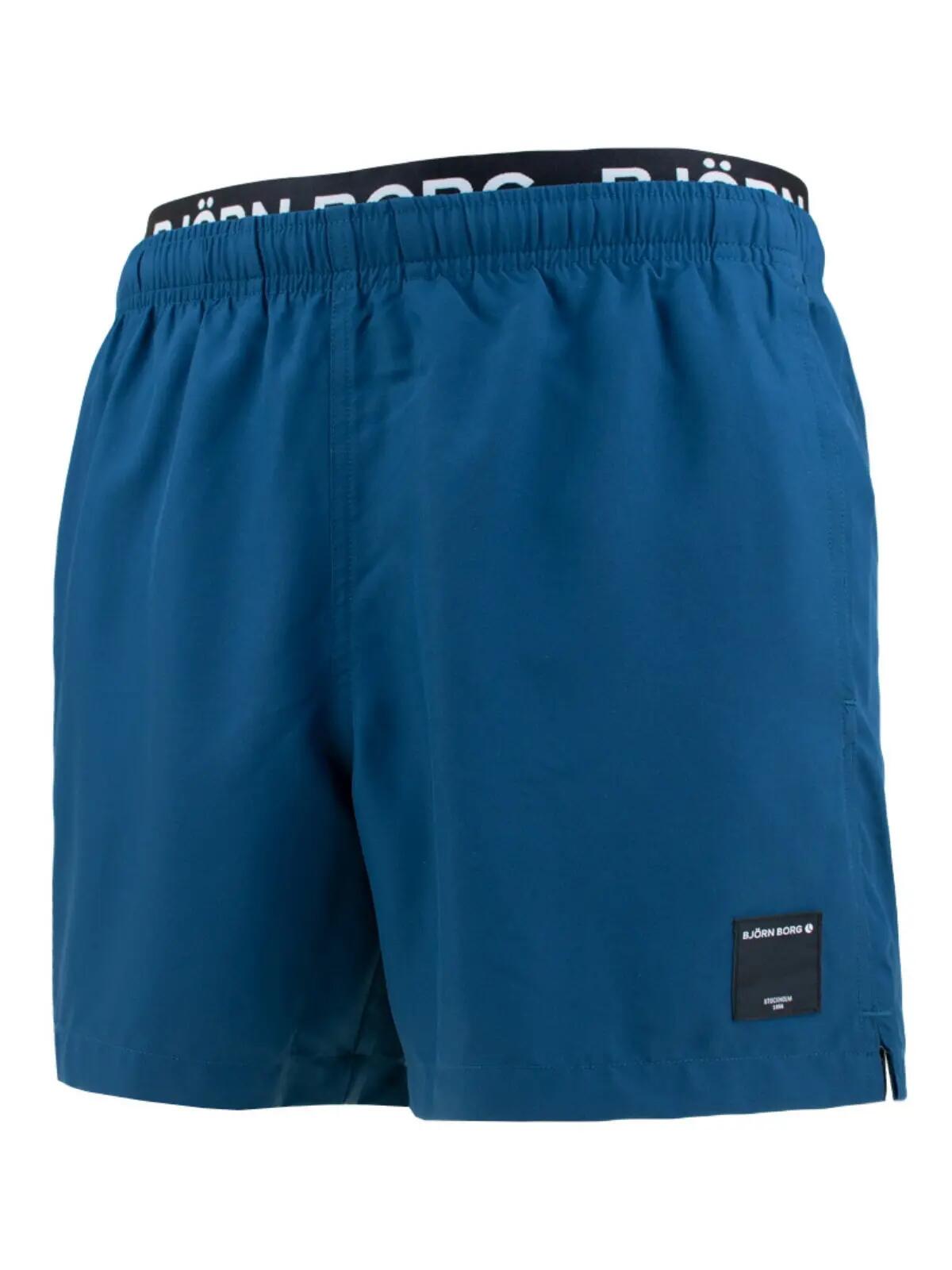Heren Double Waistband Zwemshort Blauw 1/7