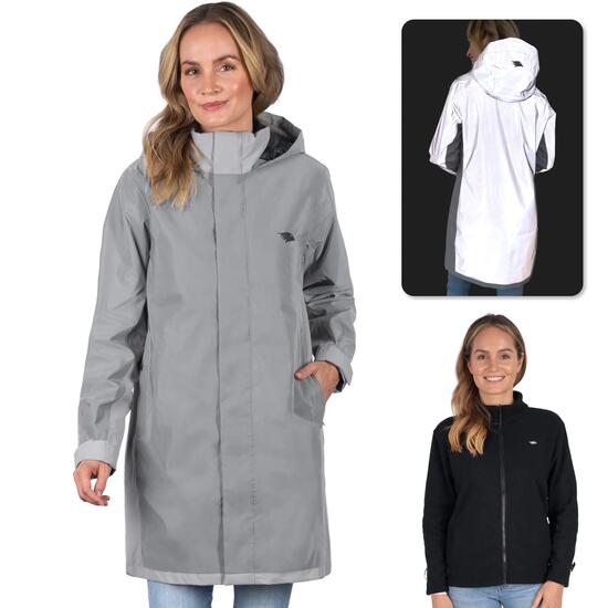 3-in-1 Regenmantel Damen Fahrrad rundum reflektierend & wasserdicht - mit Fleece