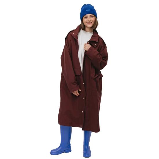 Unisex Kurtka Wodoodporna Przeciwdeszczowa Bordowa Parka Oversize Kubota M