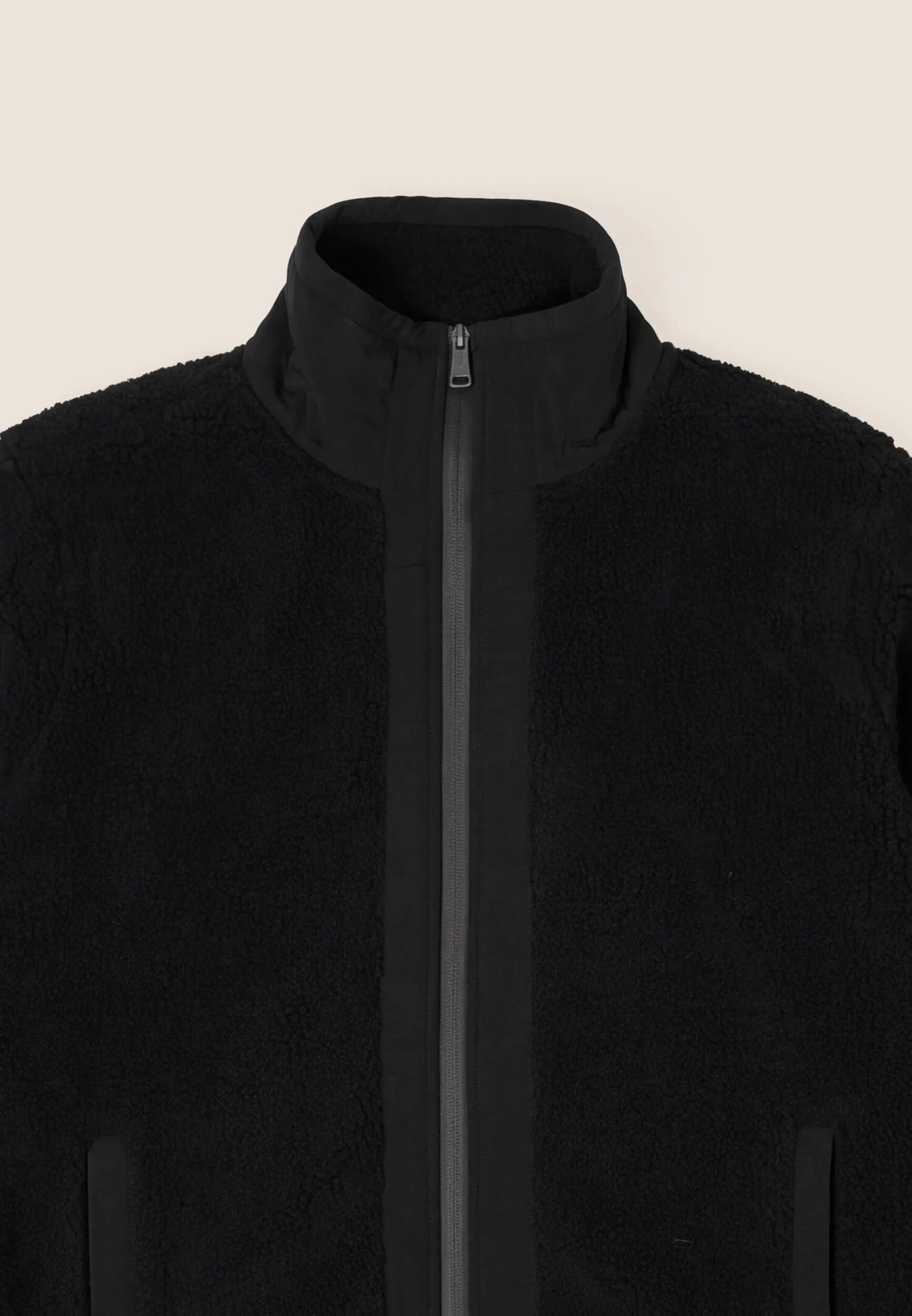 Chaqueta de mujer en pelo sherpa y forro polar con cremallera y cuello alto 3/3