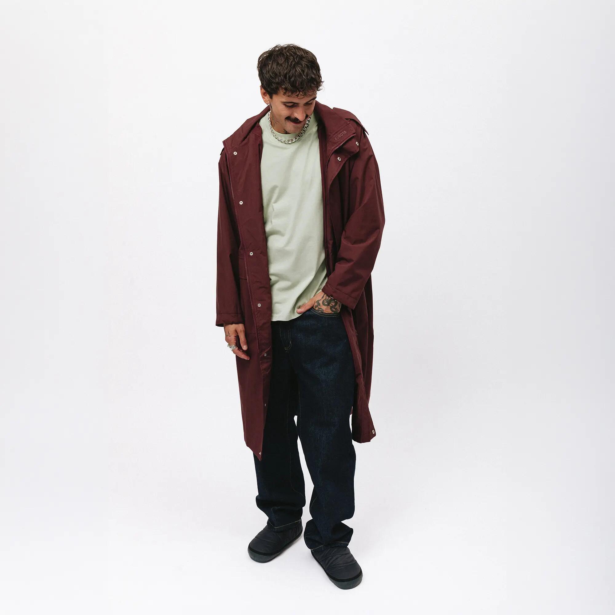 Unisex Kurtka Wodoodporna Przeciwdeszczowa Bordowa Parka Oversize Kubota S 4/9
