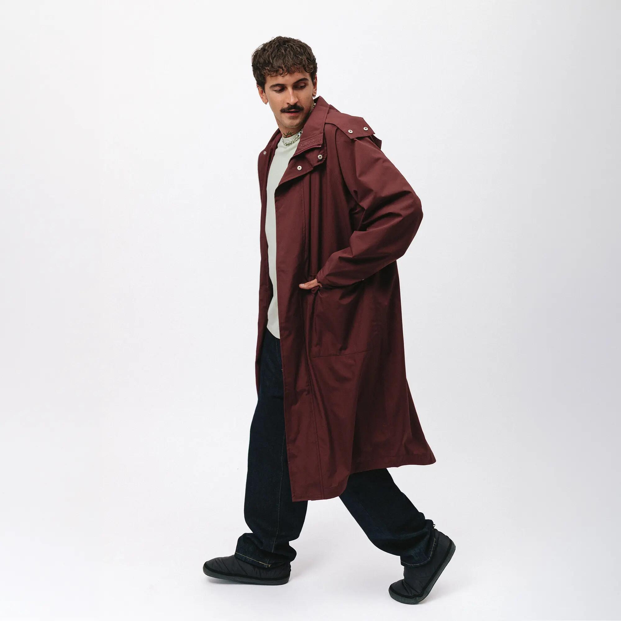 Unisex Kurtka Wodoodporna Przeciwdeszczowa Bordowa Parka Oversize Kubota S 2/9