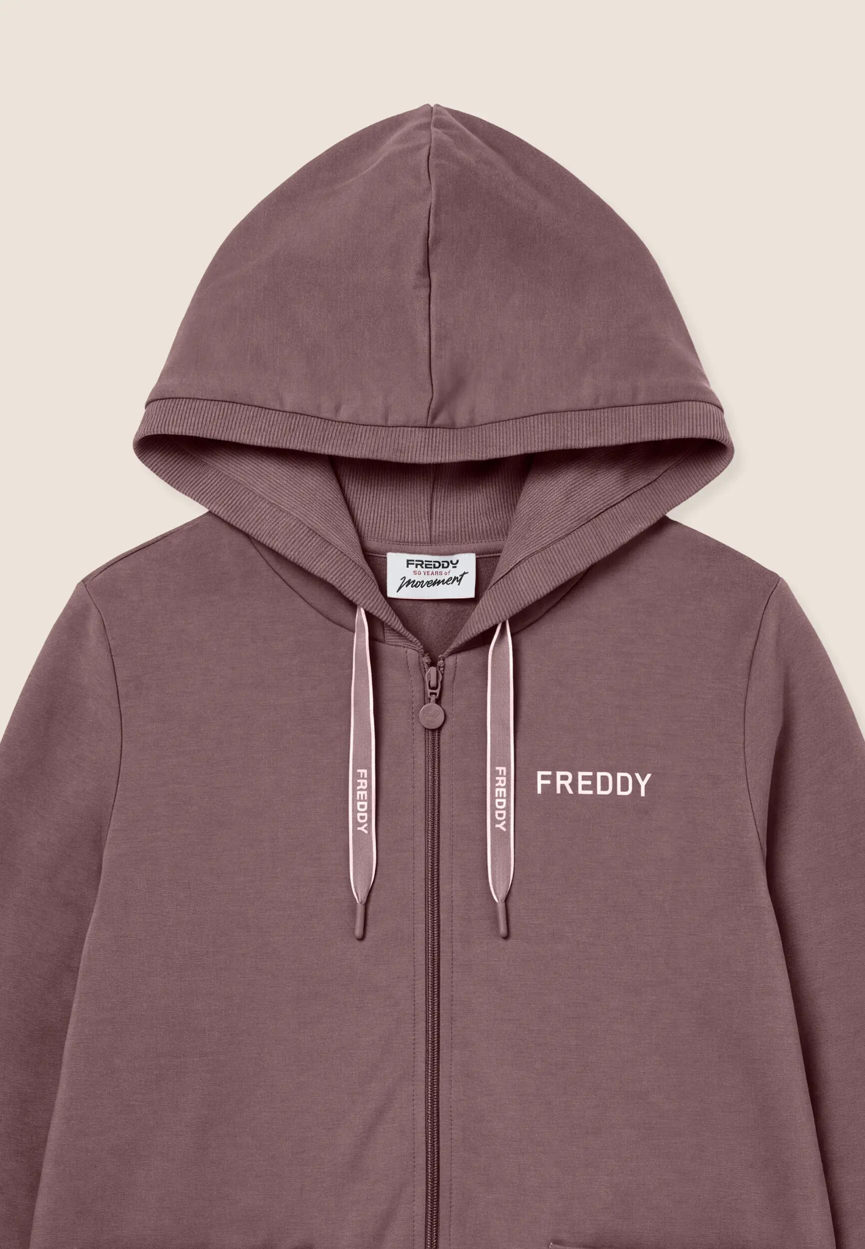 Felpa donna zip e cappuccio con tasche applicate 3/3