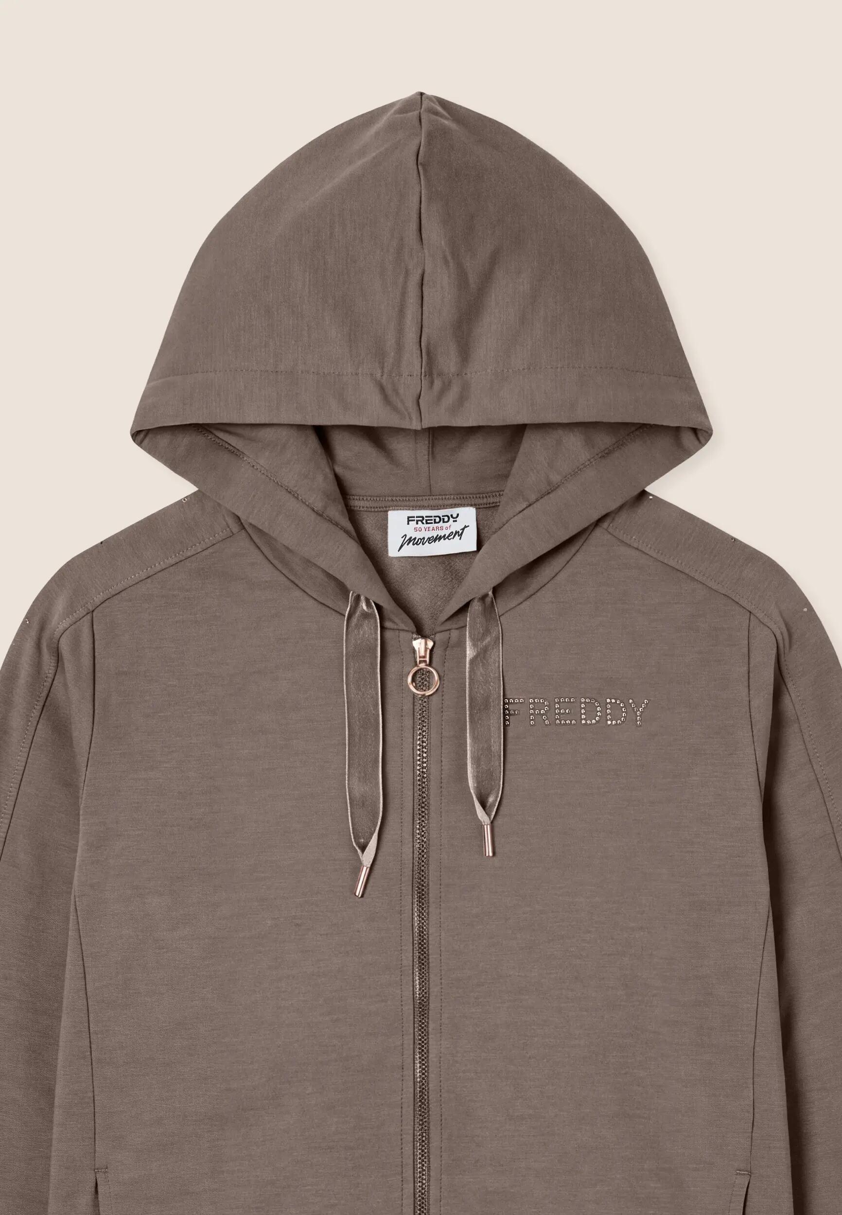 Felpa Regular Donna con Cappuccio e Zip, Fondo Asimmetrico 3/3