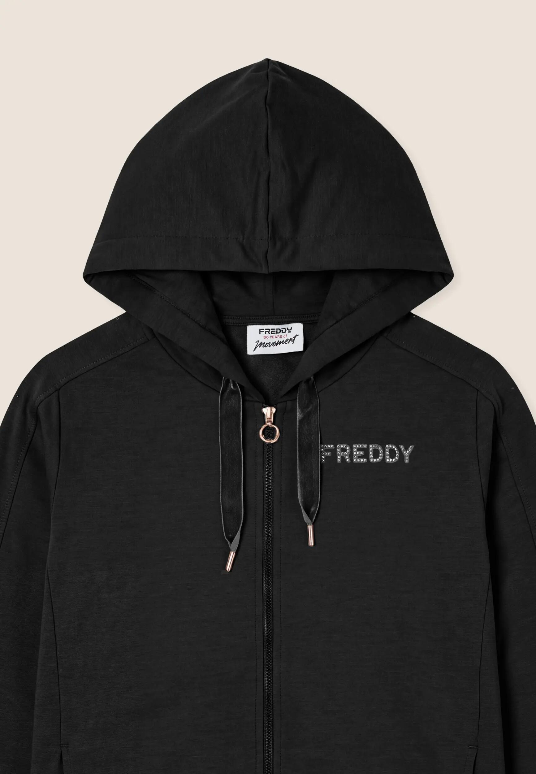 Felpa Regular Donna con Cappuccio e Zip, Fondo Asimmetrico 3/3