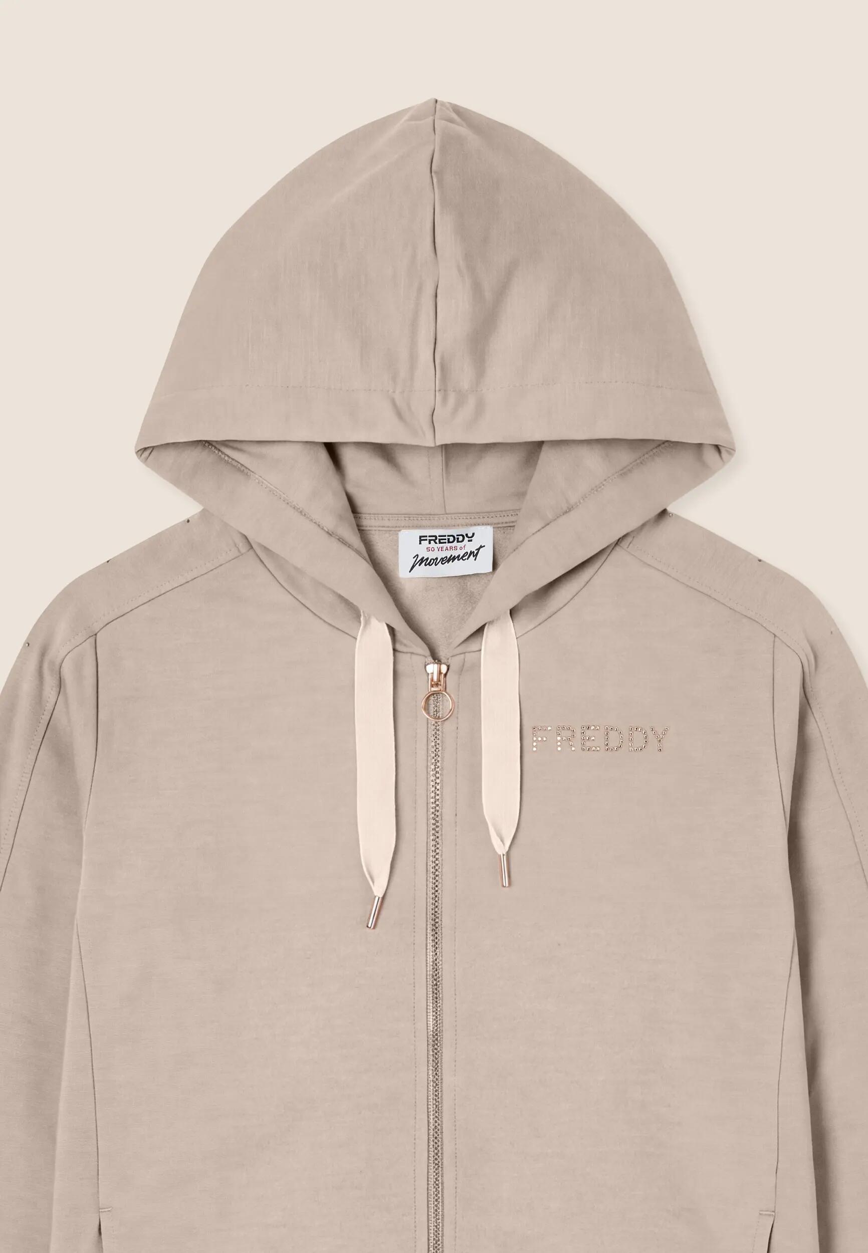 Felpa Regular Donna con Cappuccio e Zip, Fondo Asimmetrico 3/3