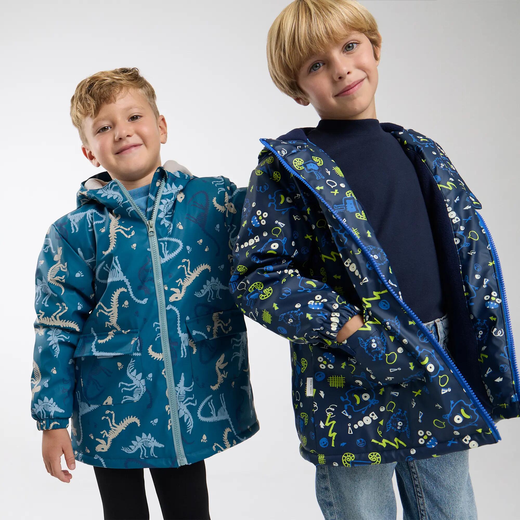 Capa de chuva de menino estampado de dinossauros com forro polar 5/6
