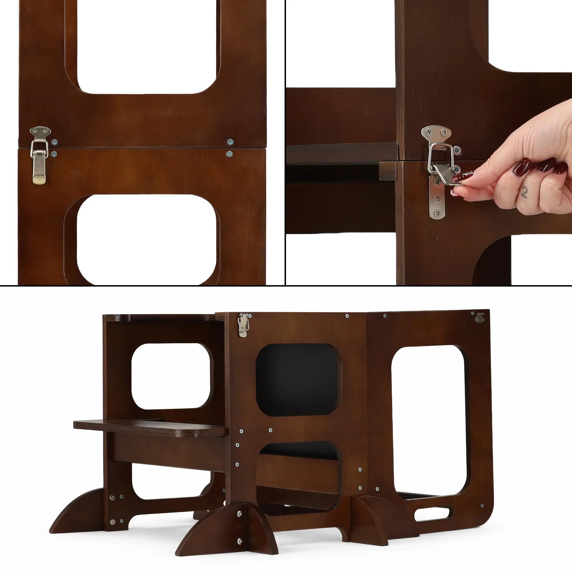 Torre de Aprendizaje de Madera Luxe con Tobogán - Torre de Juego - Marrón Oscuro 8/8