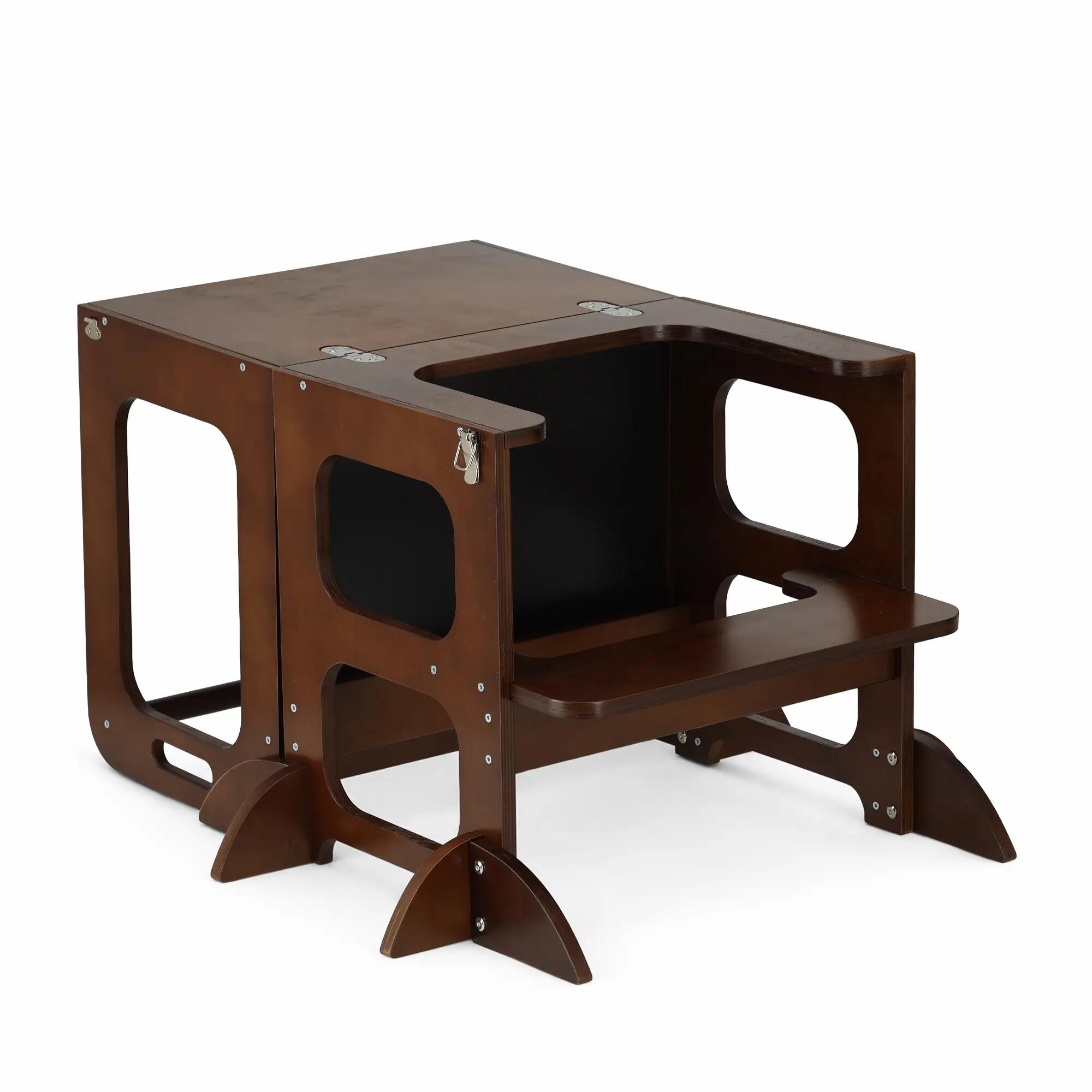 Torre de Aprendizaje de Madera Luxe con Tobogán - Torre de Juego - Marrón Oscuro 7/8