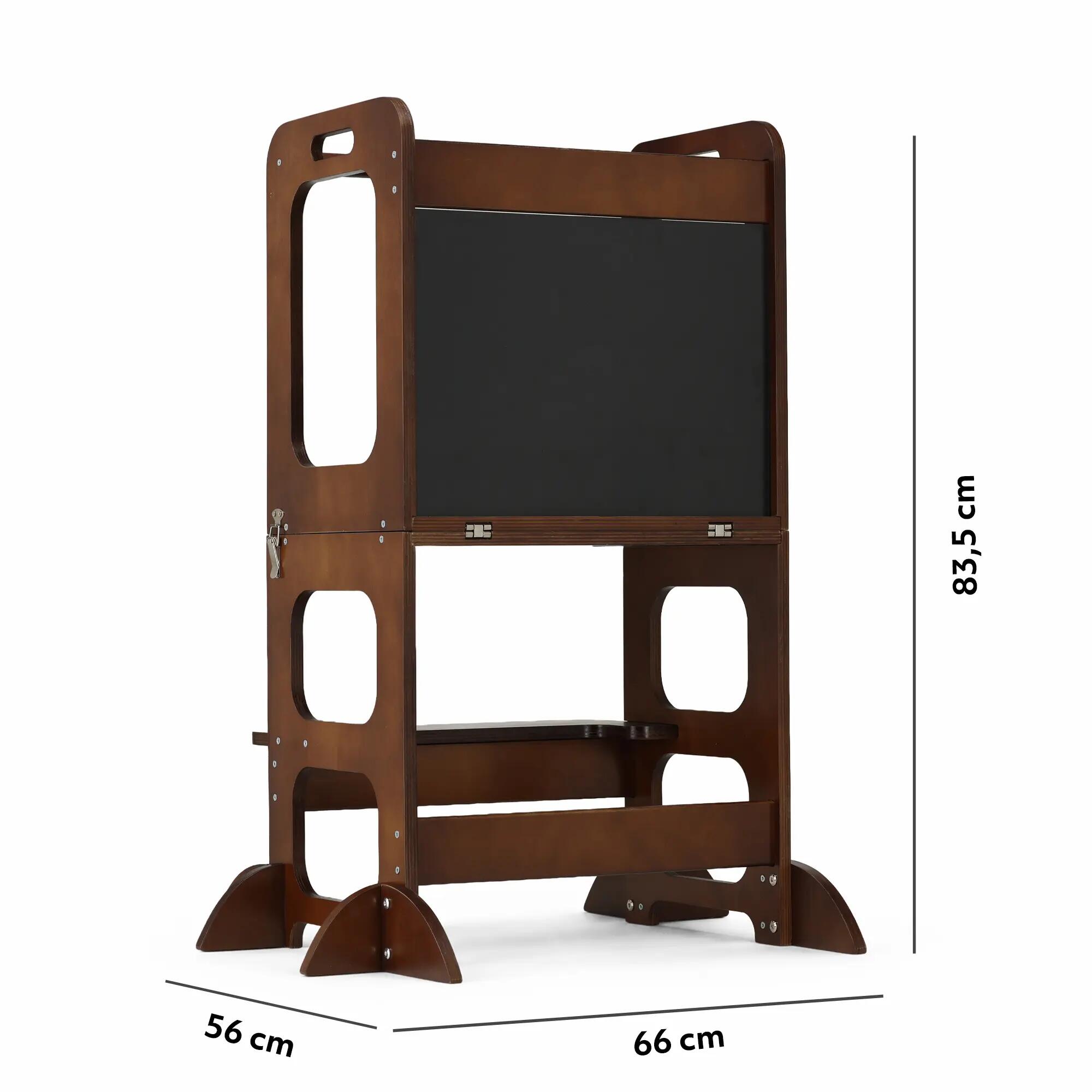 Torre de Aprendizaje de Madera Luxe con Tobogán - Torre de Juego - Marrón Oscuro 5/8
