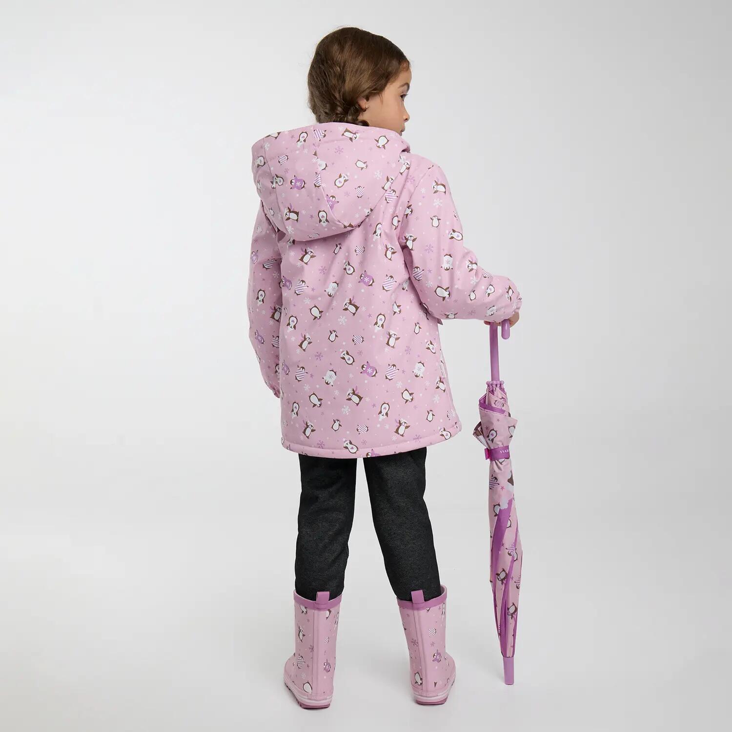Capa de chuva de menina estampado de pinguins com forro polar 6/6