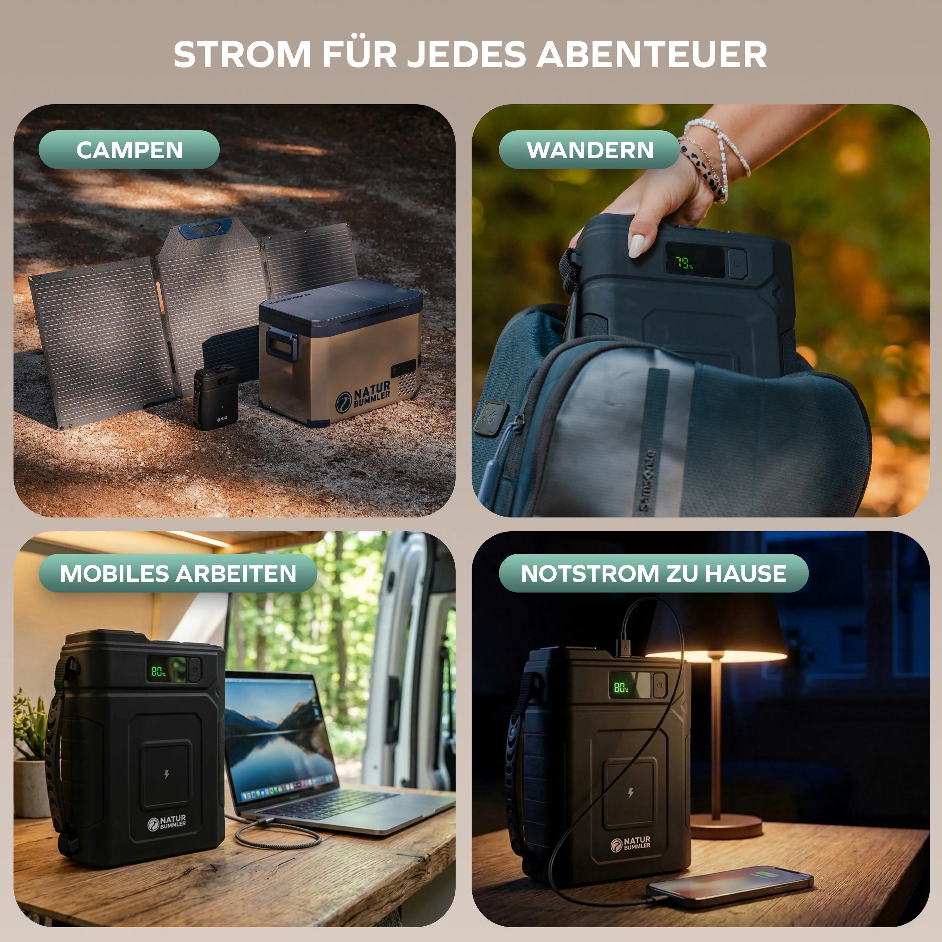 Camping Powerstation 384 Wh LiFePO4 Powerbank 12V USB-C 100 W PowerPack 5/7