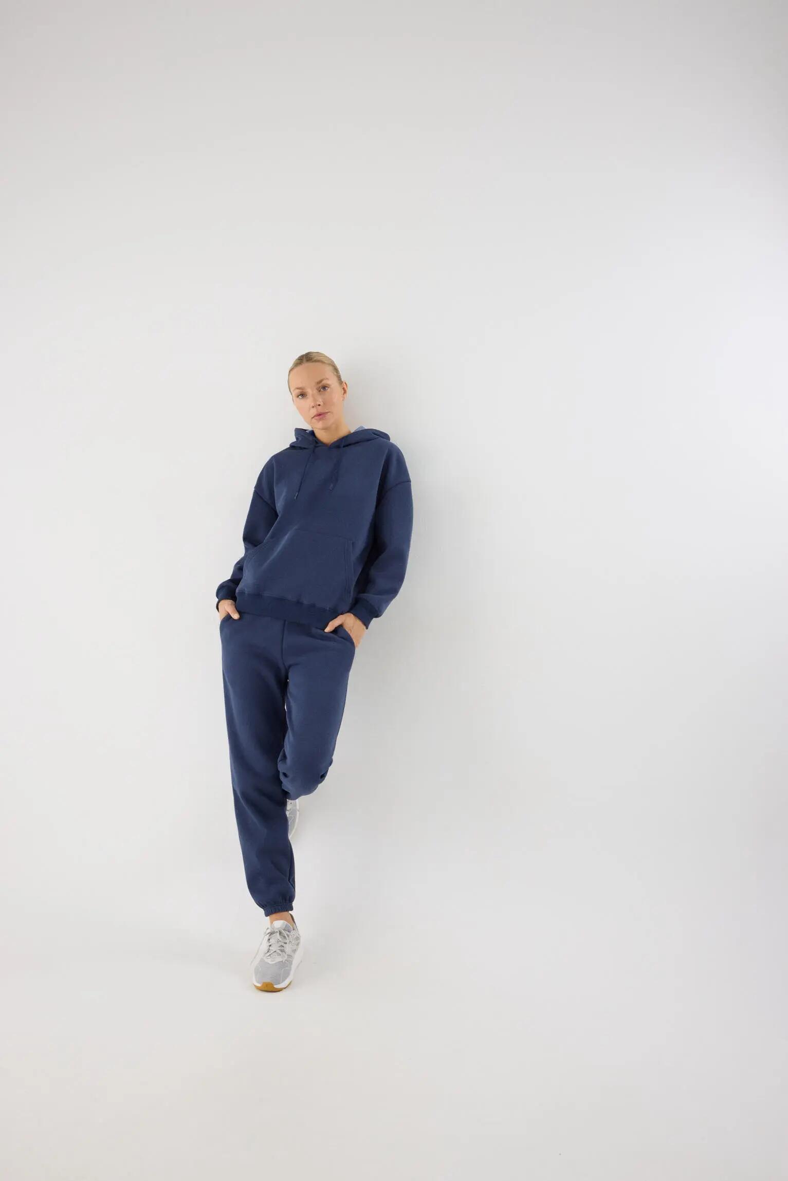 Conjunto de chándal deportivo afelpado sudadera con capucha y jogger azul marino 5/5