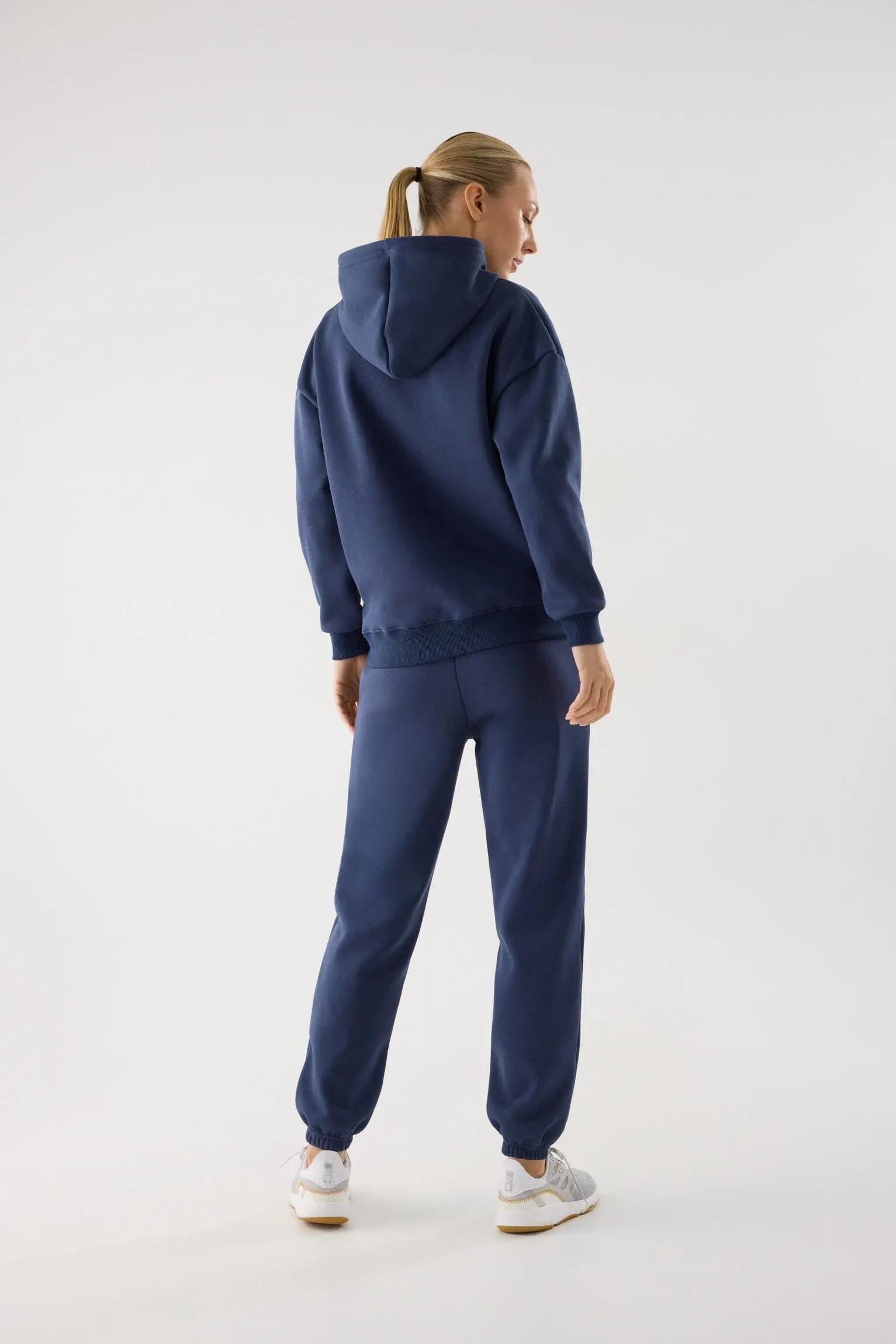 Conjunto de chándal deportivo afelpado sudadera con capucha y jogger azul marino 2/5