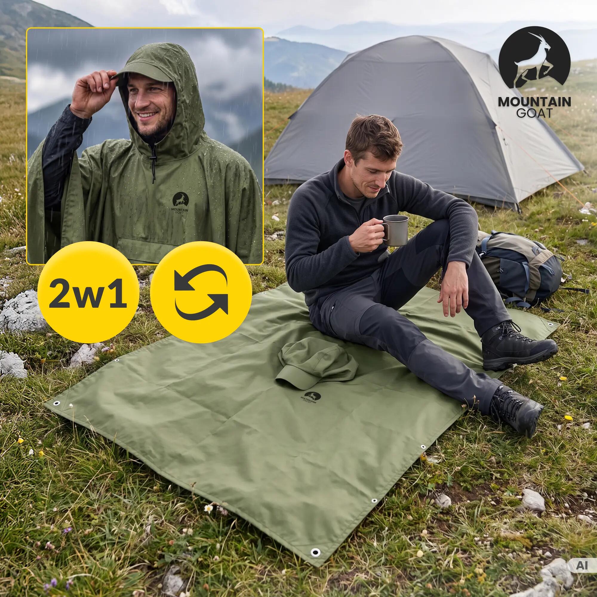 Peleryna przeciwdeszczowa ponczo 2w1 tarp turystyczny Mountain Goat 7/15