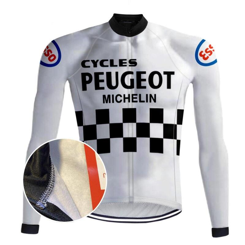 Camiseta ciclista Retro Peugeot Blanca (Fleece) - RedTed