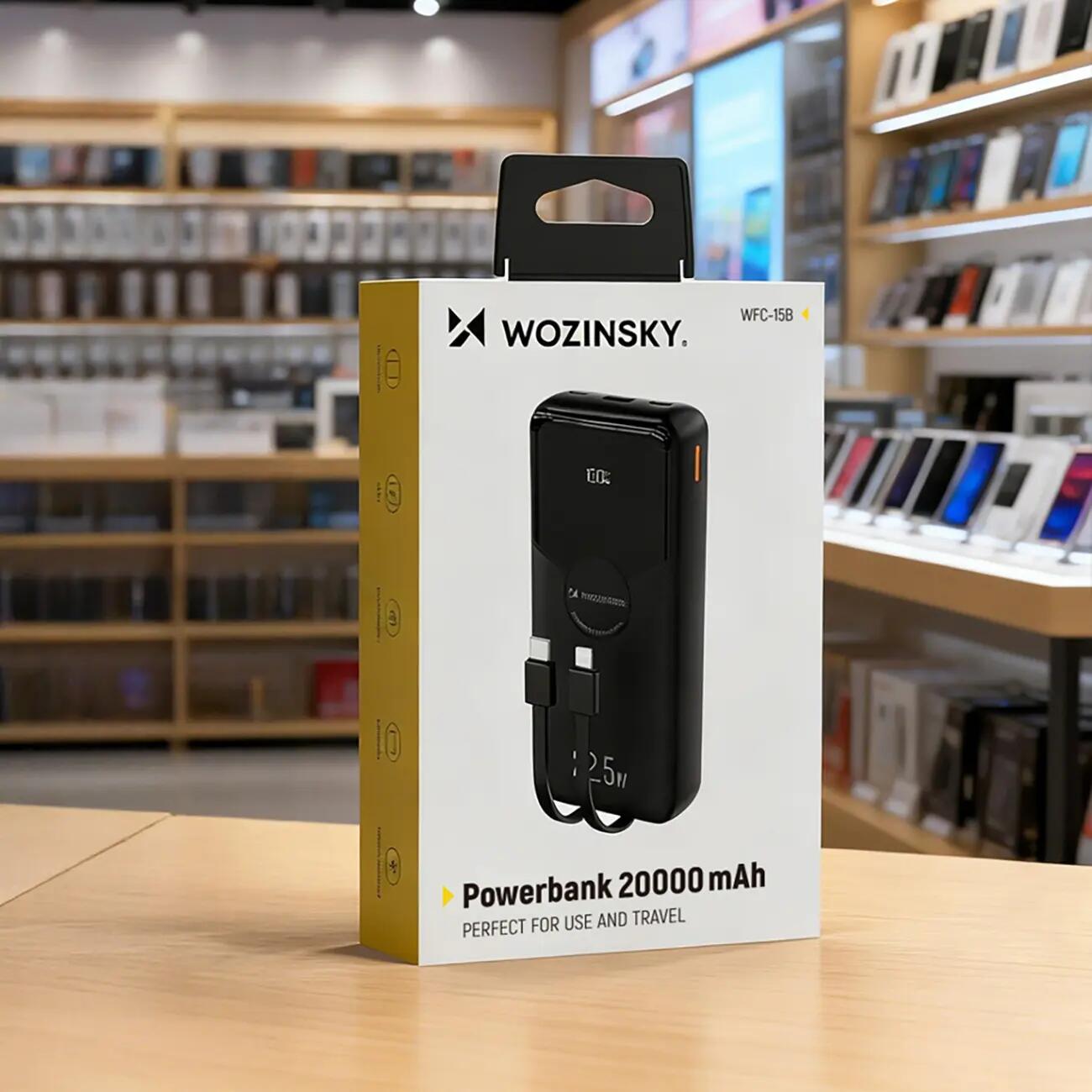 Powerbank Wozinsky 20000mAh 22,5w 20w z wbudowanymi kablami Lightning i USB-C 7/7