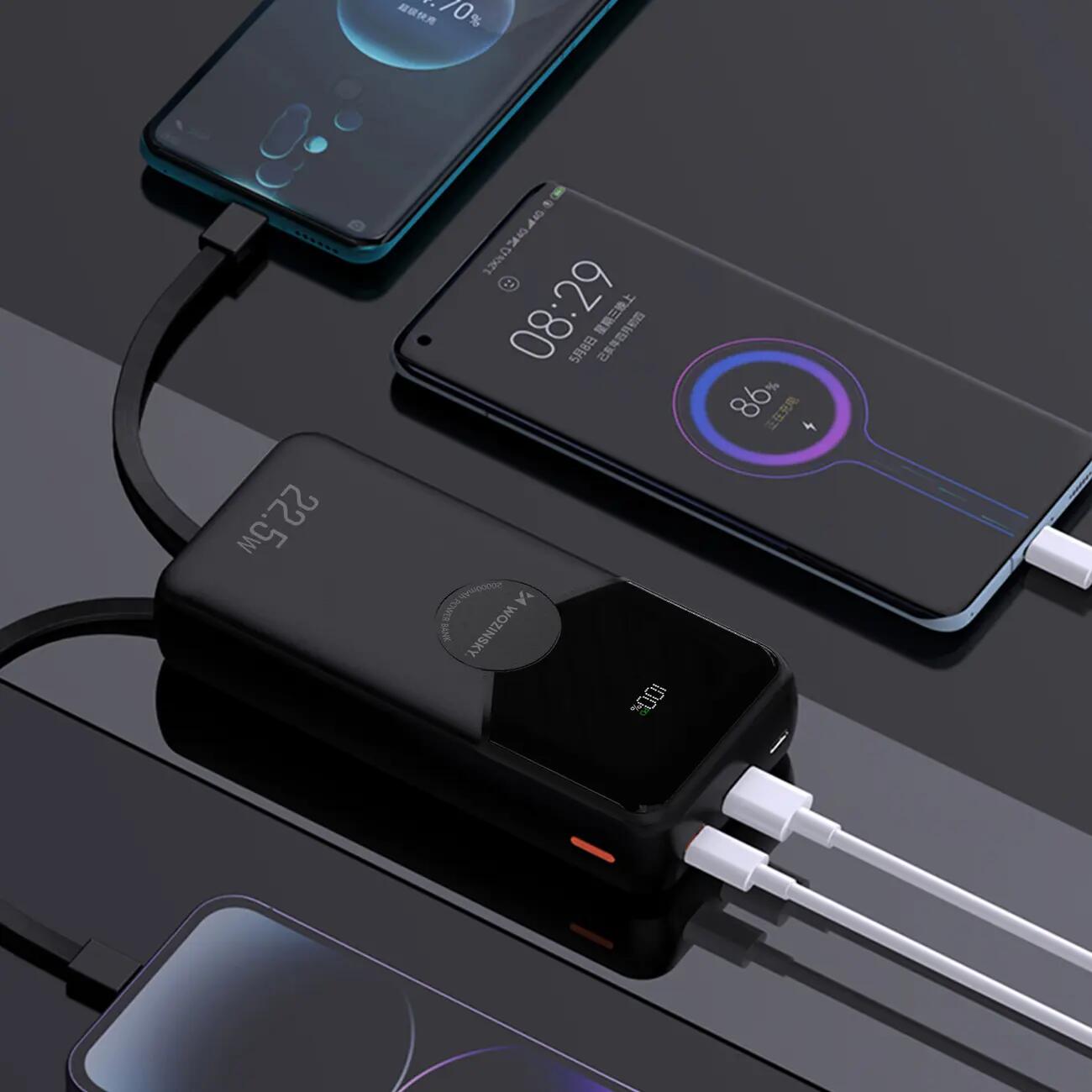 Powerbank Wozinsky 20000mAh 22,5w 20w z wbudowanymi kablami Lightning i USB-C 5/7
