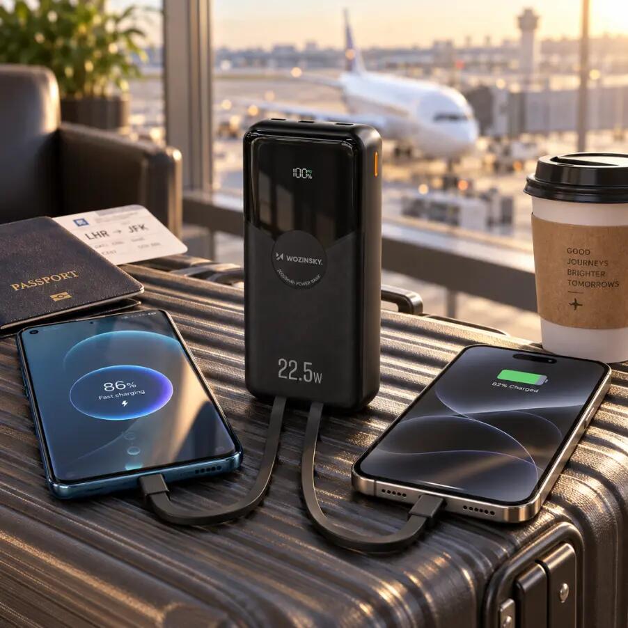 Powerbank Wozinsky 20000mAh 22,5w 20w z wbudowanymi kablami Lightning i USB-C 3/7