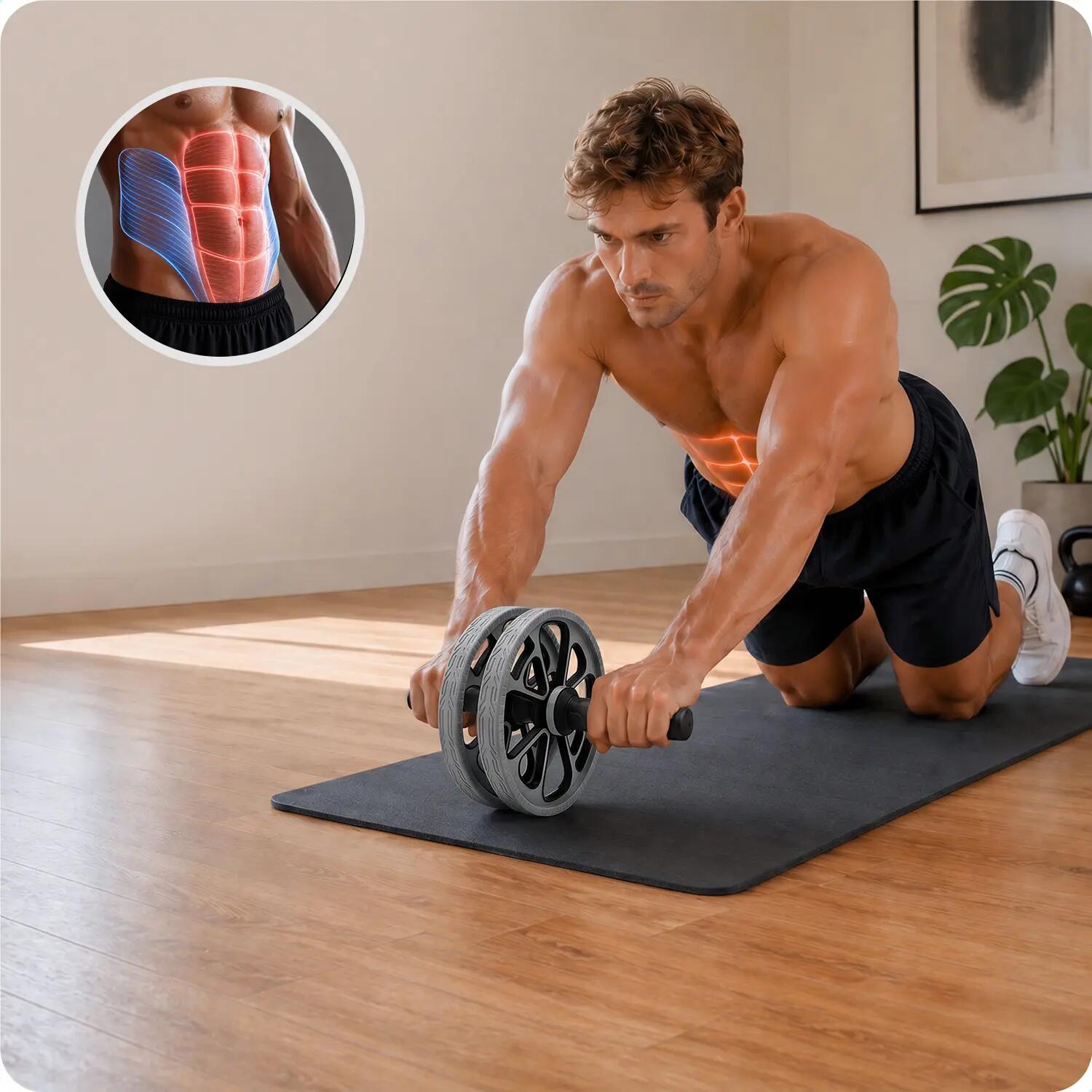 Ab Wheel Bauchroller Fitness 3-in-1 mit Liegestützgriffen 3/5