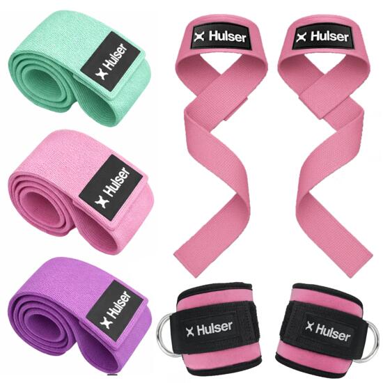 Ankle straps fitness met 3 booty bands 8–32 kg en lifting straps