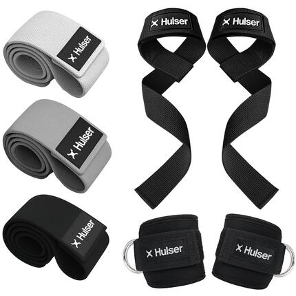 Ankle straps fitness met 3 booty bands 8–32 kg en lifting straps