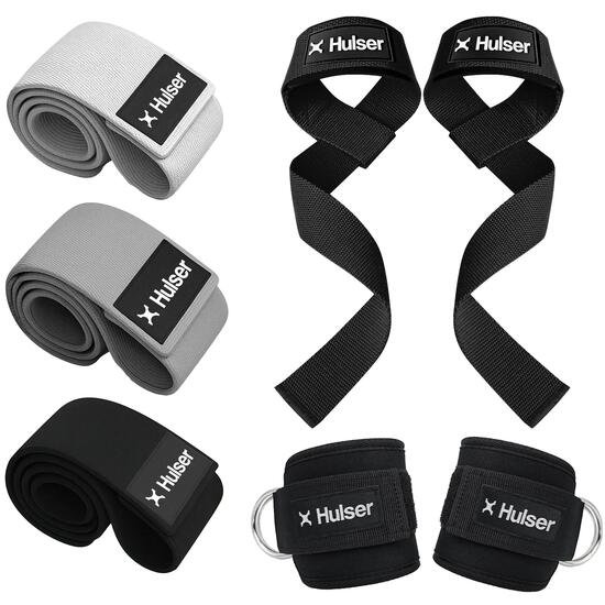 Ankle straps fitness met 3 booty bands 8–32 kg en lifting straps