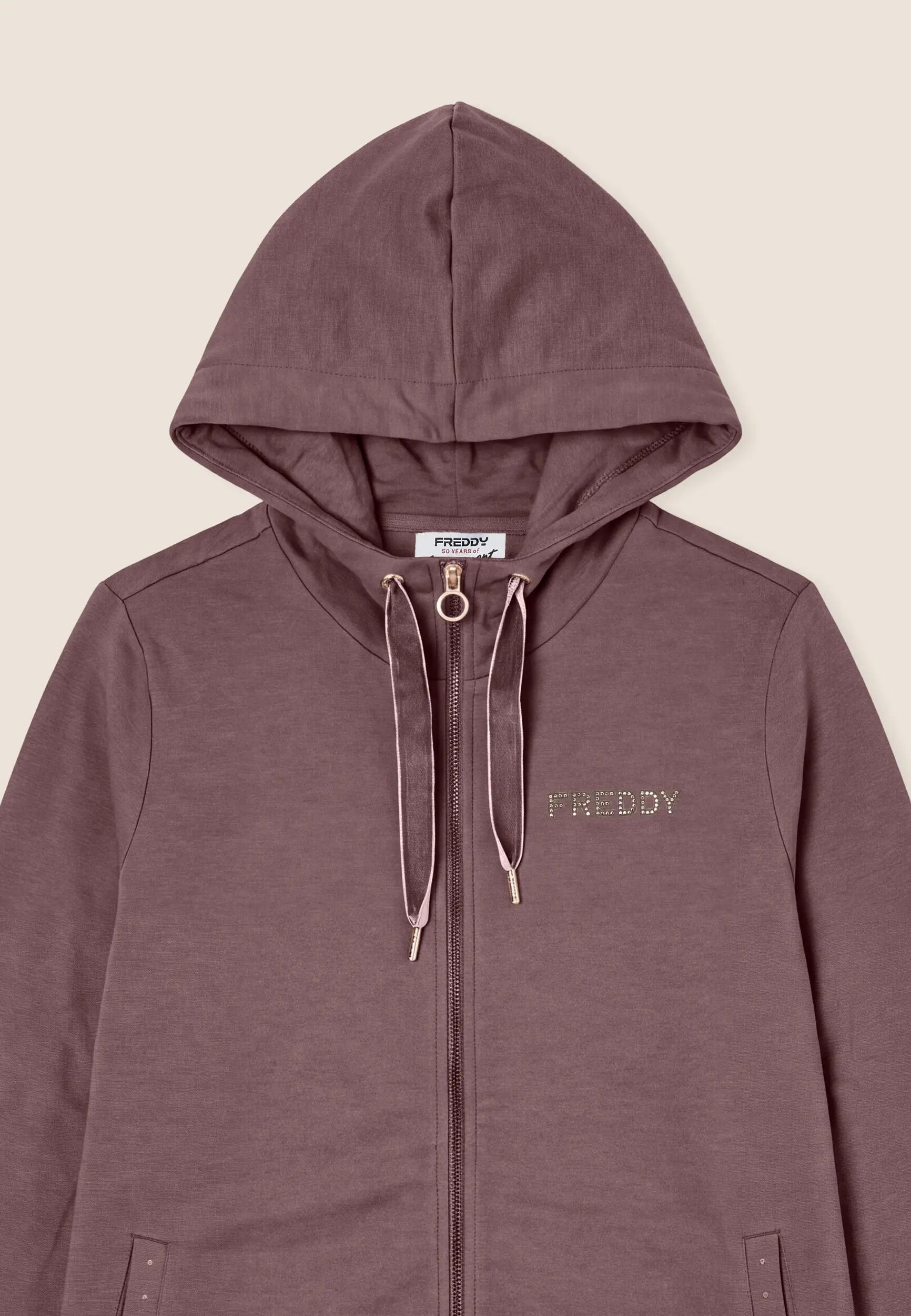 Felpa Regular Donna con Cappuccio e Zip, Spacchi sul Fondo 3/3