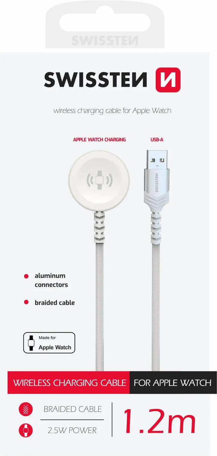Cabo de carregamento sem fios Swissten para Apple Watch, USB-A, branco 3/3