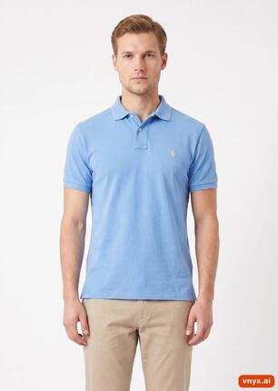 Second Life - Vintage POLO RALPH LAUREN Light Blue Polo Shirt Men M