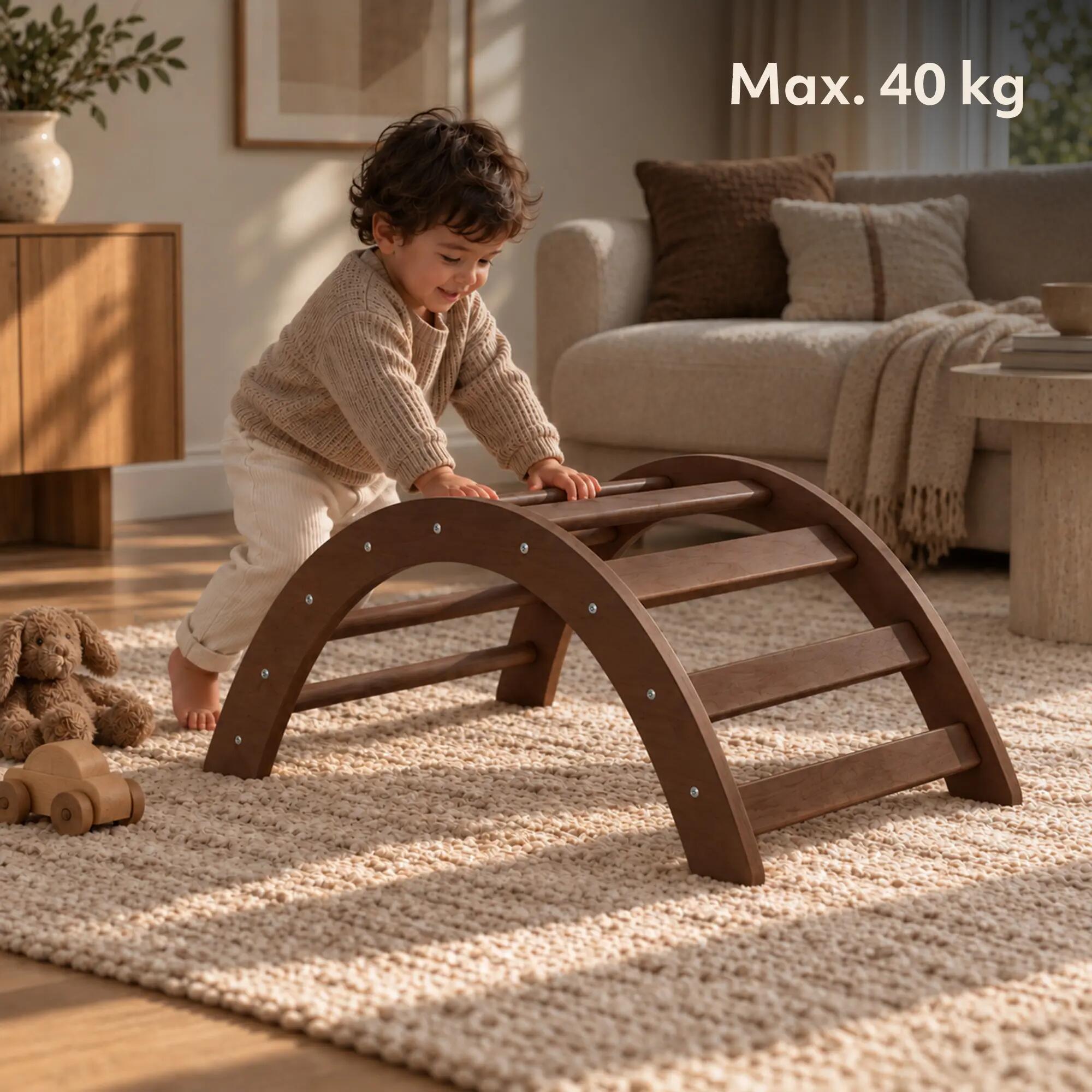 Structure Escalade Luxe - Triangle, Arche, Toboggan - Coussin - Marron Foncé 3/4