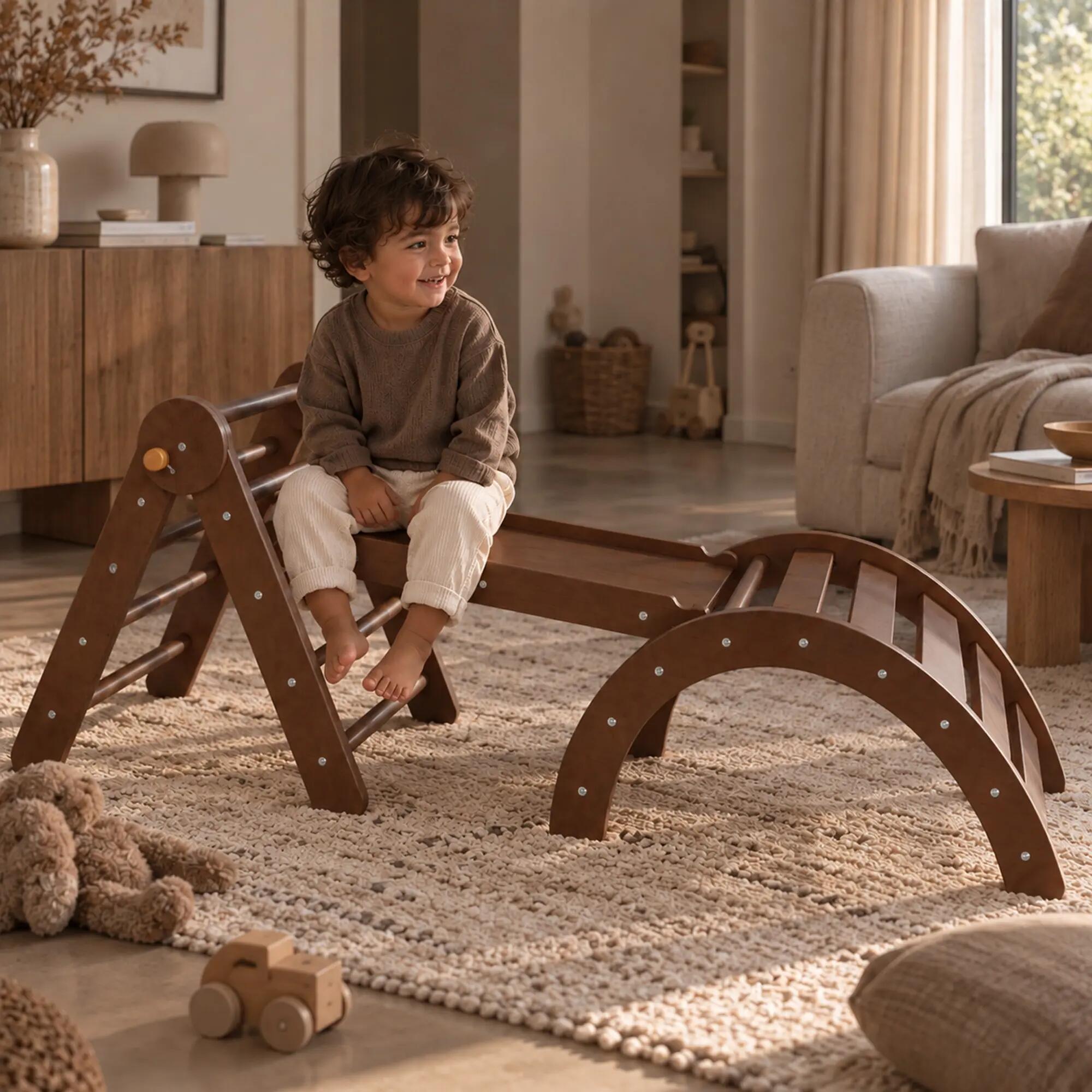 Structure Escalade Luxe - Triangle, Arche, Toboggan - Coussin - Marron Foncé 2/4