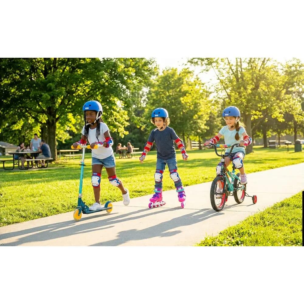 Kinderhelm OLSSON Blau M/L + Schutzset – Roller Fahrrad Inliner Skate 3/7