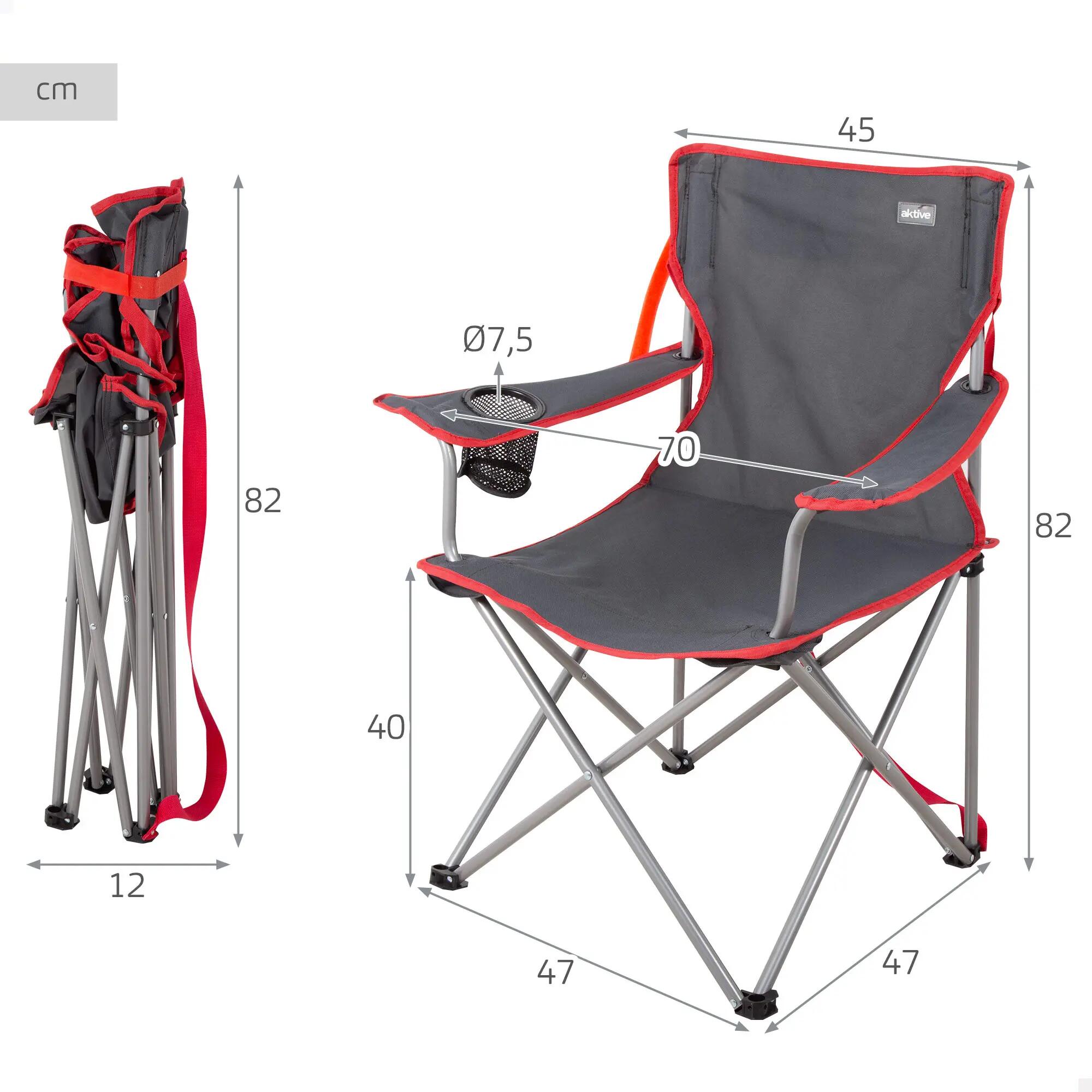Aktive Camping Sedia da campeggio pieghevole, grigio scuro, 47x47x82 cm 4/7
