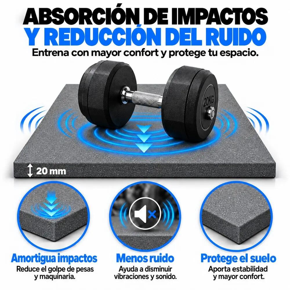 ARQUICAUCHO Losetas de Caucho para Gimnasio Pack 8. 50x50cm x 20mm Gris 3/8