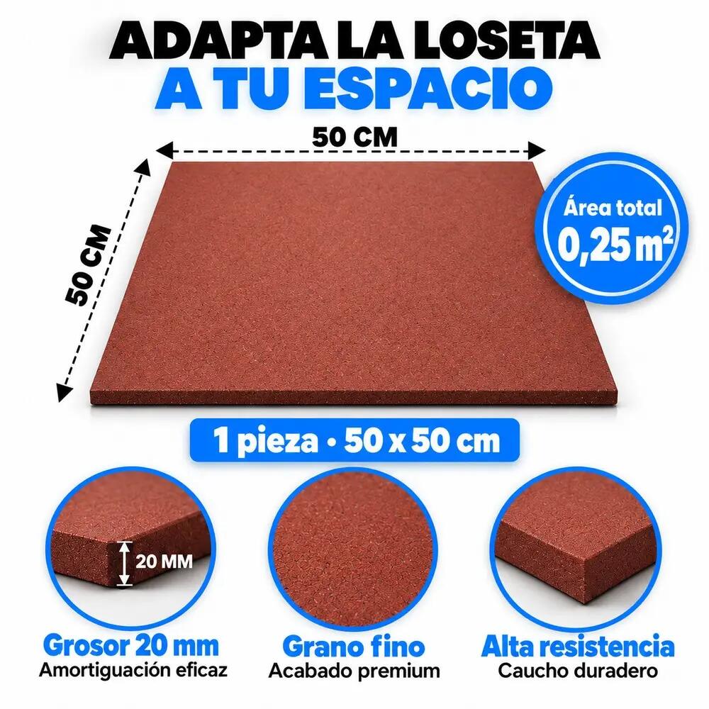 ARQUICAUCHO Losetas de Caucho para Gimnasio Pack 2. 50x50cm x 20mm Rojo 2/8