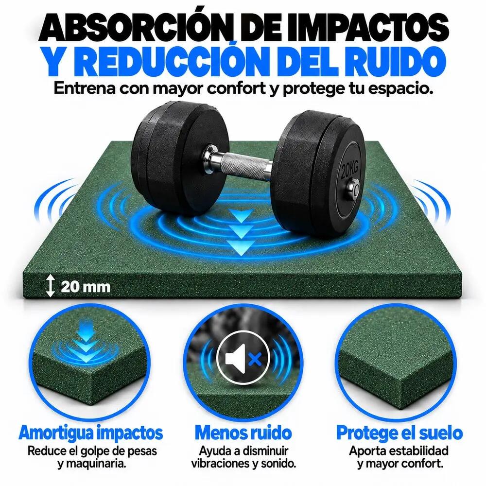 ARQUICAUCHO Losetas de Caucho Pack 8. 50x50cm x 20mm Verde 3/8