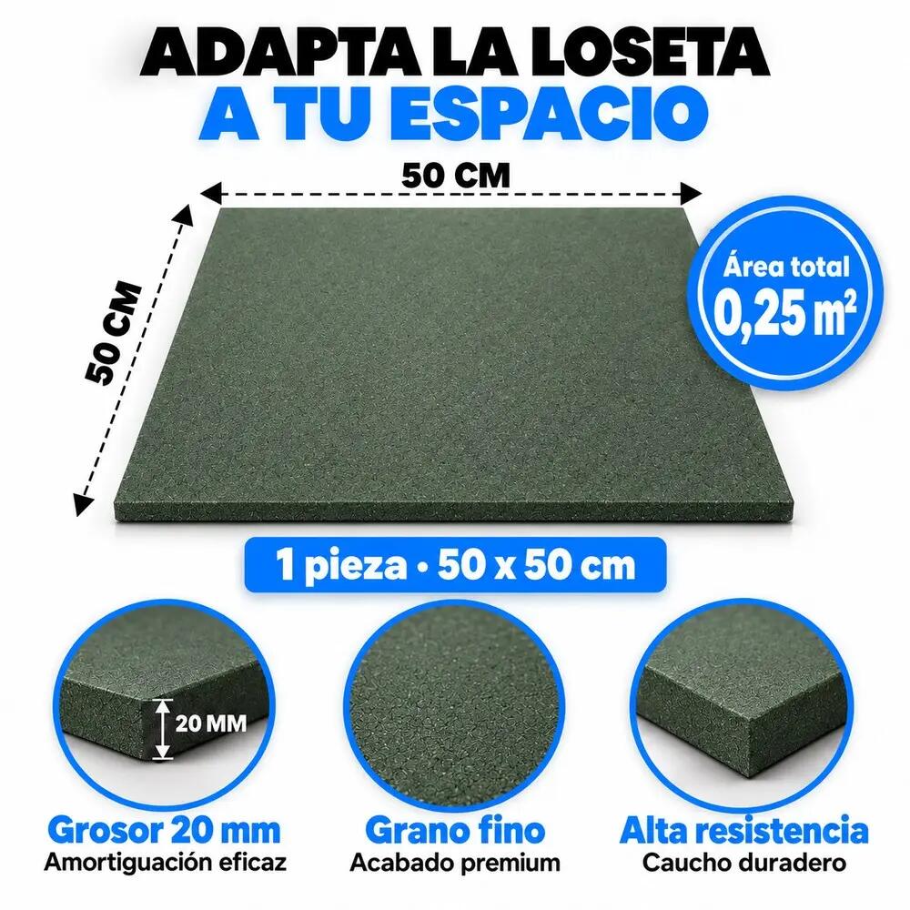 ARQUICAUCHO Losetas de Caucho Pack 8. 50x50cm x 20mm Verde 2/8