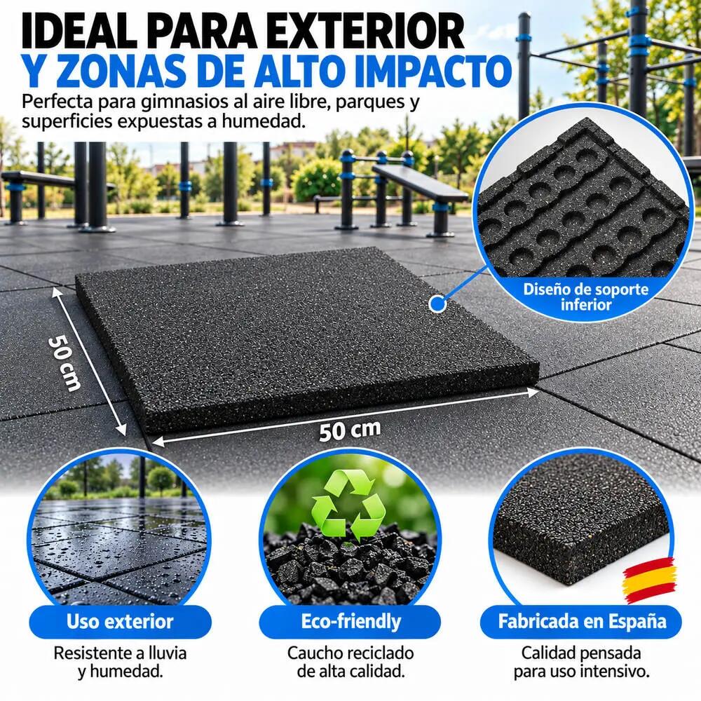 Loseta de Caucho Profesional para Gimnasio 50x50cm x 40mm Negro 4/10