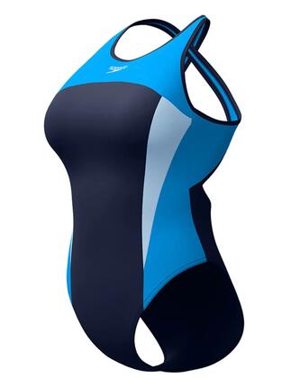 Maillot de bain femme col haut X Back Splice bleu