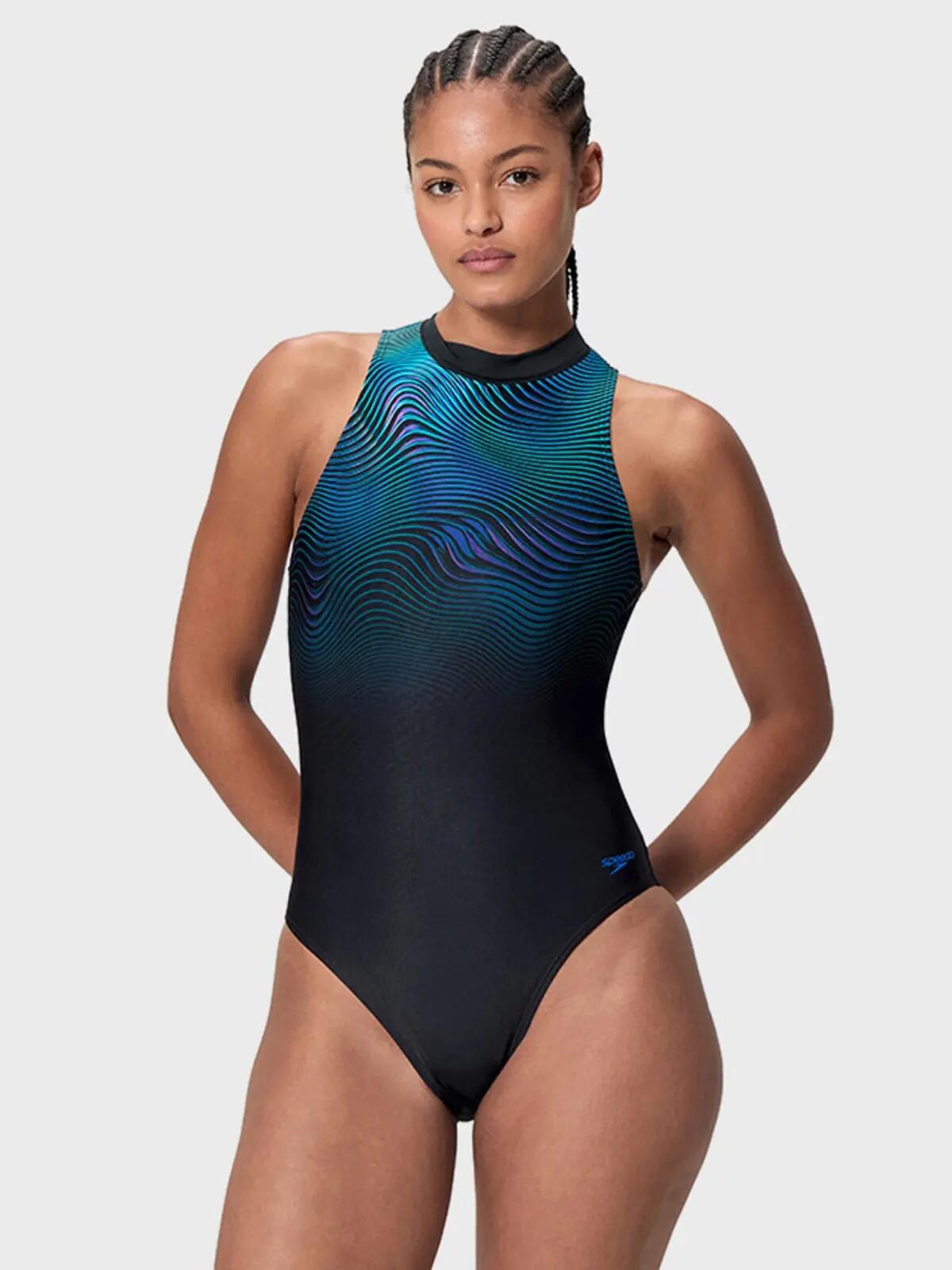 Speedo Damen Badeanzug Sprint Hydrasuit Schwarz/Blau 2/7
