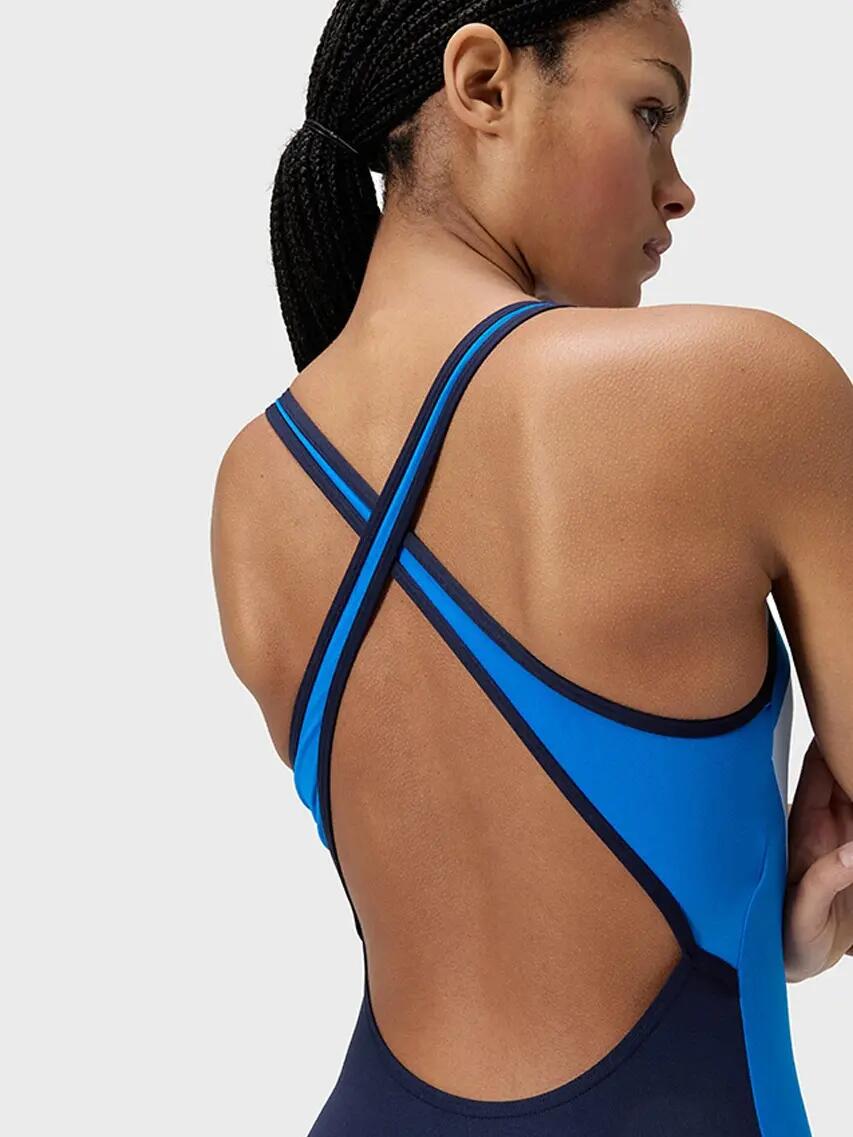 Maillot de bain femme col haut X Back Splice bleu 5/7