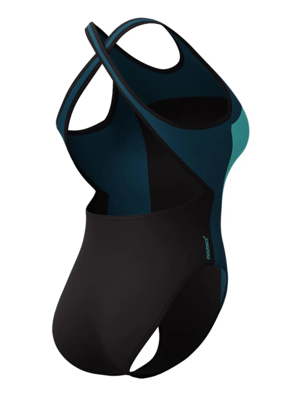 Dames High Neck X Back Badpak Splice Blauw & Zwart Multi 7/7