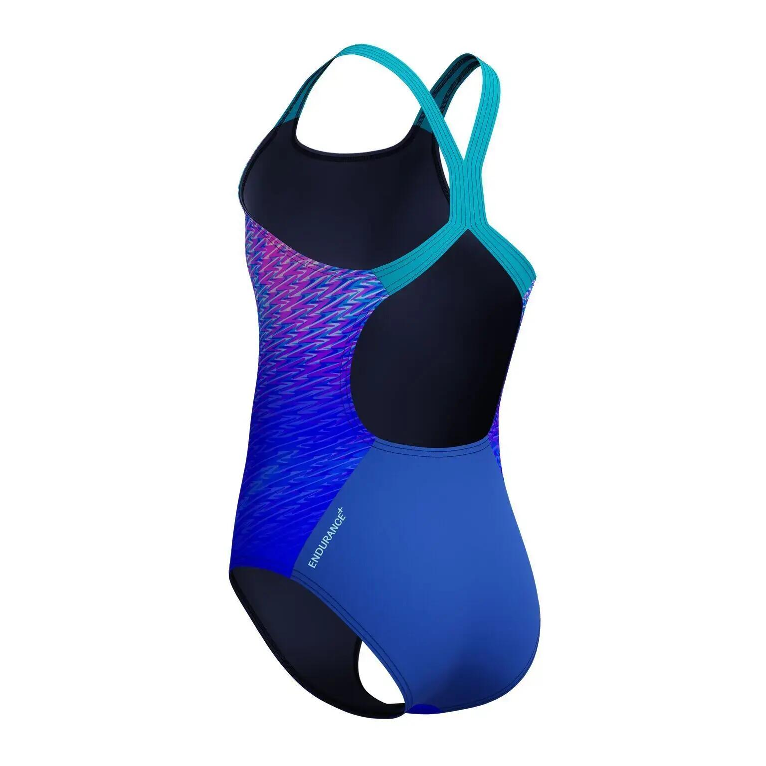 Speedo Girls Allover Printed Powerback Swimsuit - Blue/Turquoise 7/7