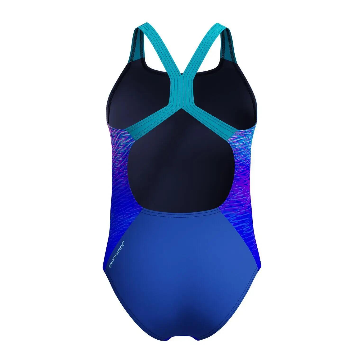 Speedo Girls Allover Printed Powerback Swimsuit - Blue/Turquoise 6/7