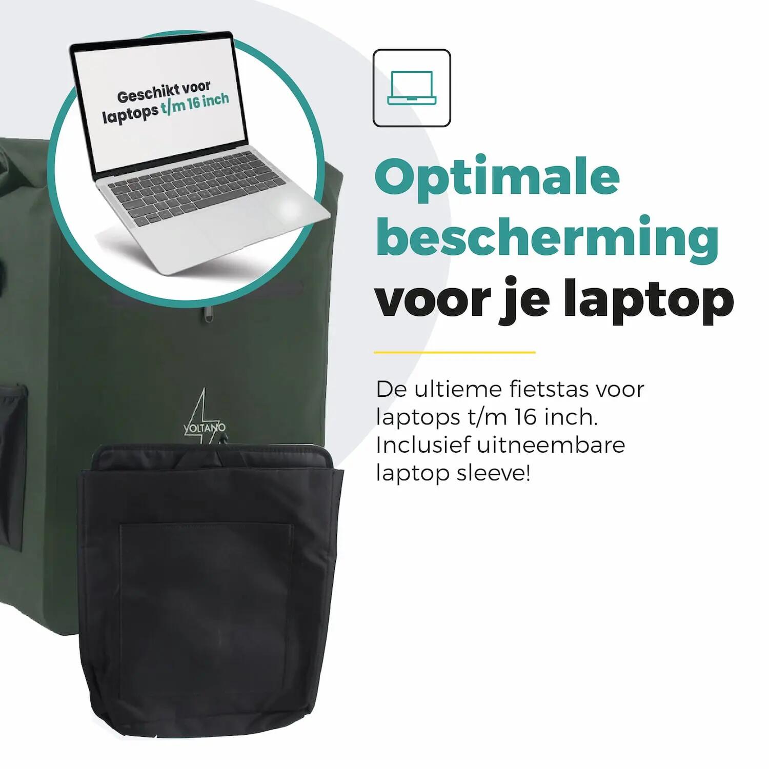 Voltano Luxe E-bike Fietstas / Rugtas - Olijf Groen - 28L - Laptopvak 2/7