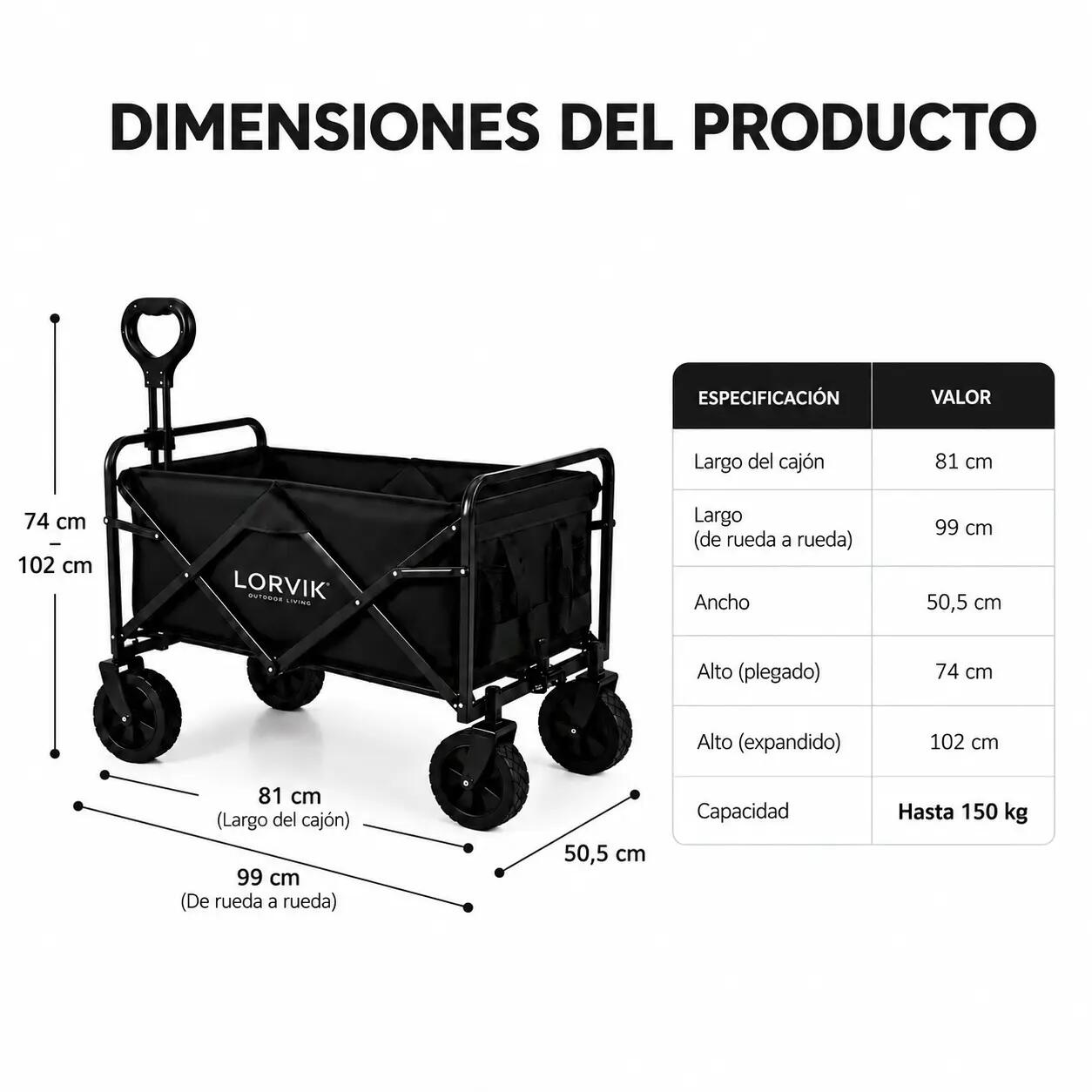 XXL Geländetauglicher Klappwagen 150 kg 100 L Strand Garten 6/7