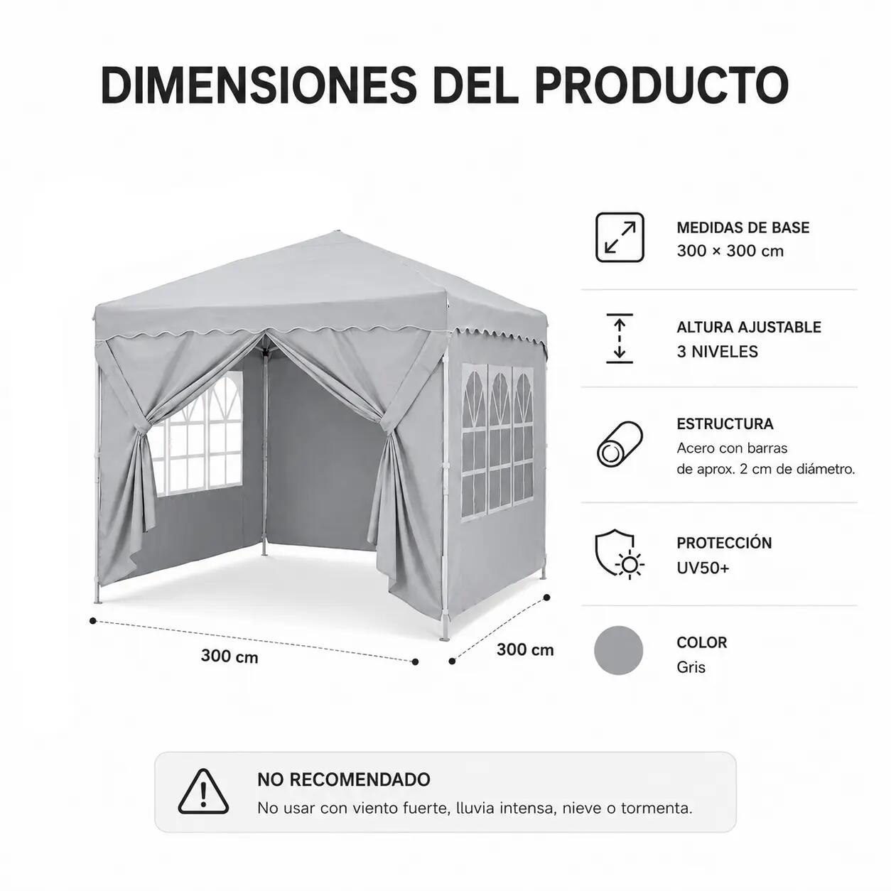 Tenda dobrável 3x3 m com 4 paredes laterais e estrutura reforçada 7/8